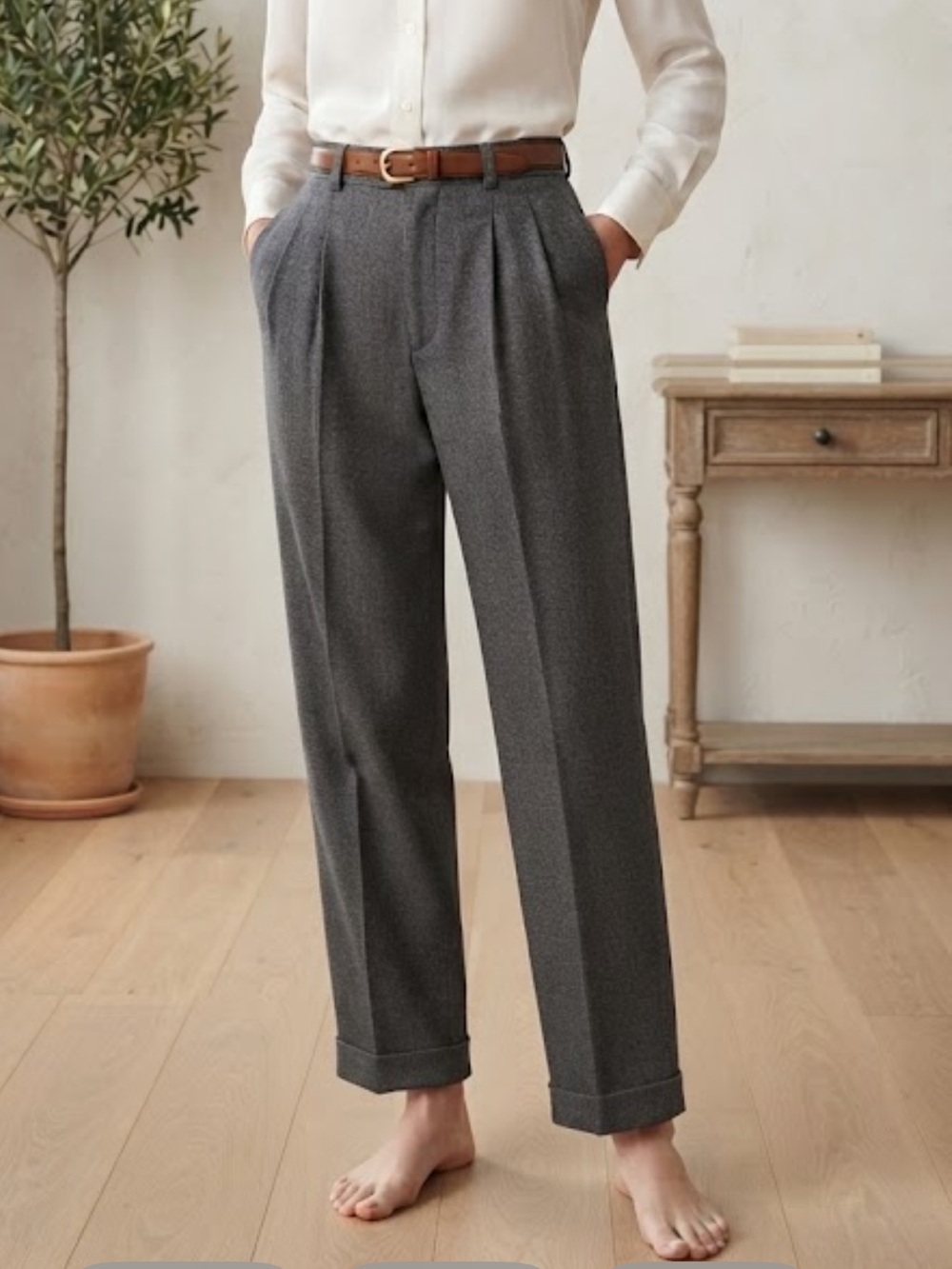Vintage Clifford Wills Gray High-Waisted Pleated 100% Wool Cuffed Pants
